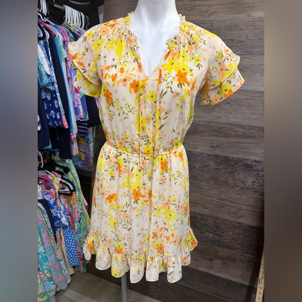 LC Lauren Conrad Orange and Yellow Floral Mini Dress